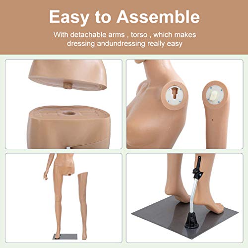 Dkeli Mannequin Torso Manikin Dress Form 69inch Female Realistic Full Body Display Head Arm Turns with Metal Base Plastic Adult Woman Adjustable Detachable Poseable Model Stand Dummy - Thumbnail 4
