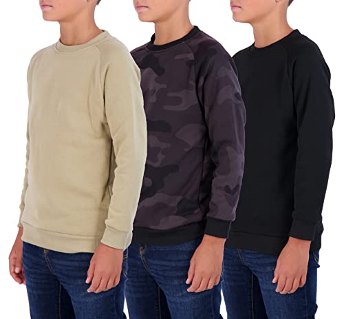3 Pack: Boys Sweatshirts Youth Fleece Crew Neck Long Sleeve Soft Pullover Sweatshirt Boy Girls Teen Tops Clothes Kids Plain Black White Boys' Fashion Ninos Warm Plain Basic Red -Set 5, Xs (4/5) #TOP28