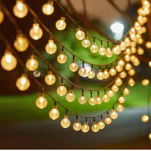Image of One94Store Crystal Ball String Lights 3 Meter, 14 LED Warm White - Waterproof Fairy Lights for Christmas Decoration, Wedding, Bedroom, Garden, Party (Warm White - Pack of 5)
