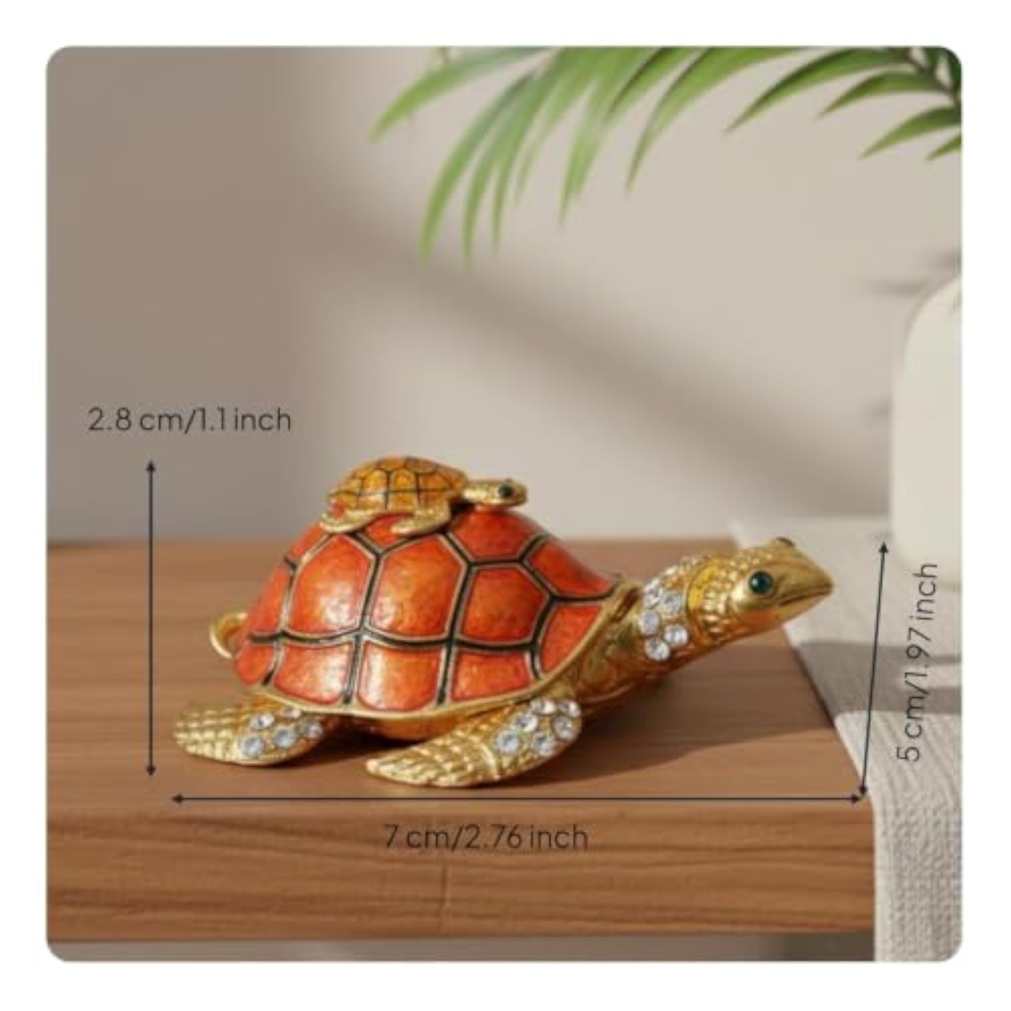 Hand-Painted Enamel Mother and Child Tortoise Box