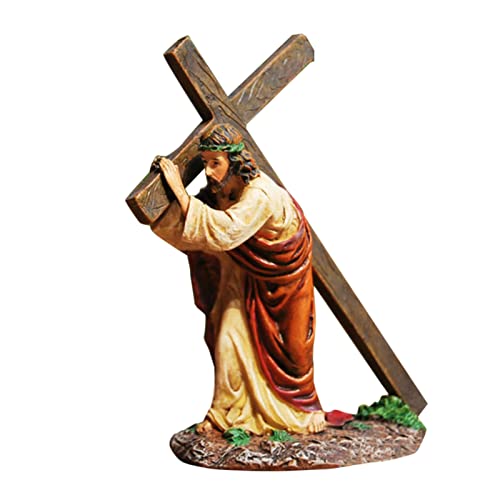 Jésus Christ Statue Jésus Figurine Croix Jésus Ornement Crucifix sur Pied en Résine pour Voiture Maison Chapelle