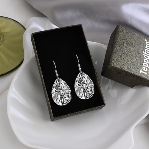 Silver Teardrop Hammered Drop Dangle Earrings for Women Medium Hammered Silver Earrings for Sensitive Ears 7