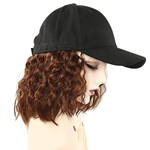 Qrhsuka Baseball Cap Wig With Hair Extensions 10 Inch Short Straight Natural Bob Wig Adjustable Baseball Hat With Synthetic Hair Heat Resistant (Brown) #TOP7