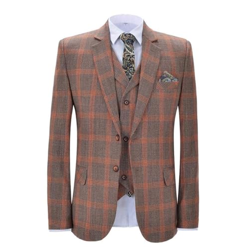 Men's Plaid Suit Three Pieces Notch Lapel Jacket Double Breasted Vest Pants for Wedding Formal2