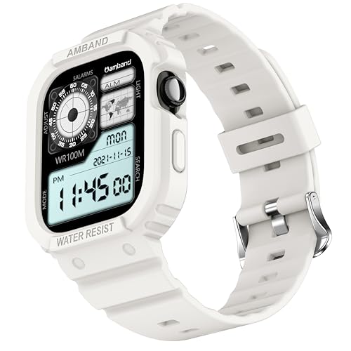 Image of amBand Rugged Case with Band for Apple Watch Series 11 10 46mm, Shockproof & Protective Sport Bumper Cover, Lightweight & Comfortable Strap for Men & Women, White