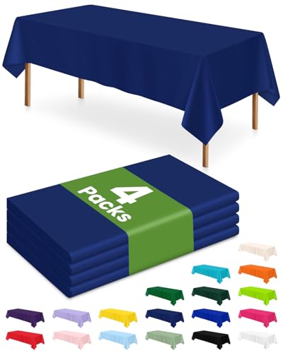 Image of LANLISA 4 Pack Navy Blue Plastic Tablecloth Disposable, 54 x 108 Inch