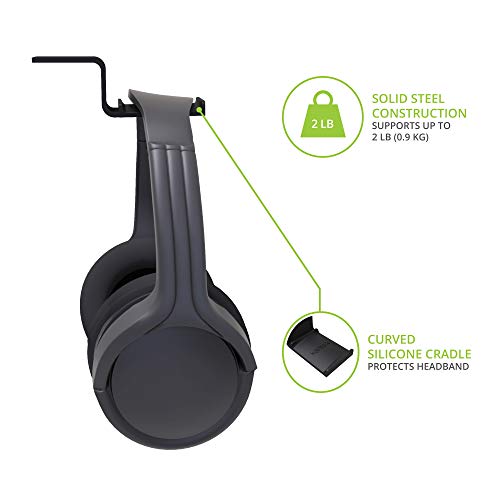 Image of Kanto HH Universal Under Desk Headphone Hook - Black - Solid Steel Construction - Mount Using 3M Adhesive or 2 Included Screws