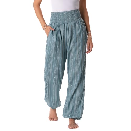 Image of Lotus and Luna Women's Harem Pants Thai Pants for Beach & Lounge High Waisted Flowy Boho Pants Genie Pants Yoga Pants