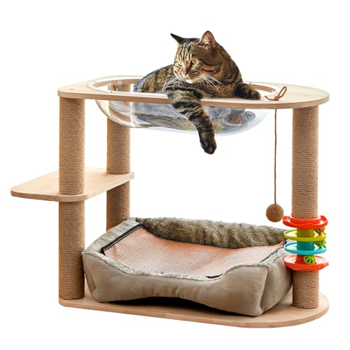 Torre para gato de dos niveles con hamaca y rascador de cuerda sisal miniatura 1