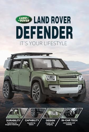 Image of 1:32 Compatible for Land Rover Defender 110 Diecast SUV | Metal Pull Back Toy Car with Sound, Light & Openable Doors | Alloy Model Car for Kids, Boys, Girls & Collectors (Green)