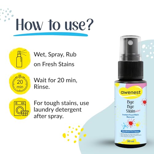 Image of awenest Instant Fabric Stain Remover Spray | Bye Bye Food Stain | Removes 50+ Stains | Toxin-Free | Eco-friendly & Plant-Based | 90ml (Pack of 3) - Perfect for Clothes, Sofas, Car Seats and more