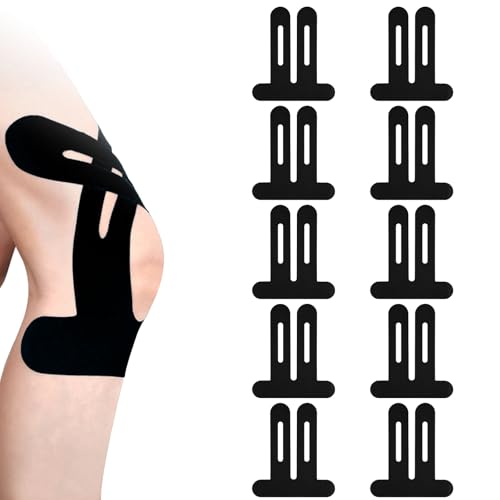 10 PCS Knee Tapes for Knee Pain Elastic Waterproof Pre Cut Sports Tapes for Muscle Discomfort Relief (Black)