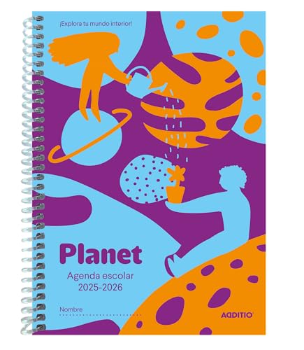 ADDITIO   Agenda primaria de 6 a 12 años | Planet | Agenda escolar 2025 26 | Semana a la vista | De septiembre 2025 a junio 2026 | Tamaño 15 x 21 cm | Español | Azul | Verde