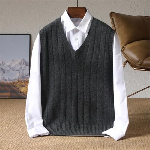 Men’S Thickened V-Neck Warm Sweater Vest Merino Wool Cashmere Solid Color Knitted Pullover Tank Top4