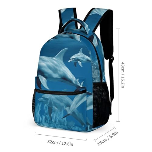 Dolphins Blue Backpack Set 3 Piece, Durable Backpack Insulated Lunch Bag Portable Pencil Case for Men Women2