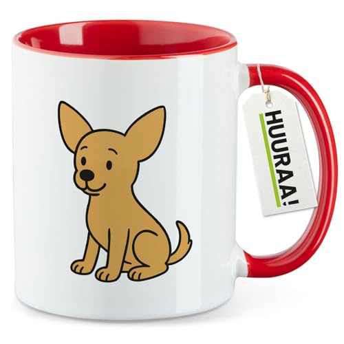 Huuraa Teetasse Chihuahua ChiChi Comic Geschenk 330ml Rot Chihuahua Präsent