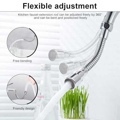 PHMING 30 cm Wasserhahnverlängerung, Edelstahl-Verlängerung Wasserhahn, 360° Verstellbarer Wasserhahn Verlängerung Küche mit Innen-/Aussengewinde-Adapter und Dichtungen, Geeignet für Wasserhähne
