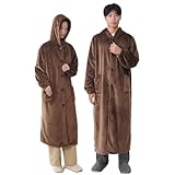 クモリ(Kumori) 冬 着る毛布 ユニセックス M-着丈110cm 暖かい 男女兼用 フランネル かい巻き ふわふわ ポケット付き ボタン付き リブ袖 フード付き 吸湿発熱 静電気防止 丸洗える ルームウェア 部屋着 あったか 春 秋 レディース メンズ 軽量 防寒 保温 着るブランケット M-着丈110cm ブラウン