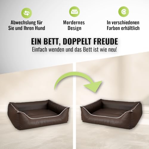 CopcoPet Hundebett kleine Hunde – Waschbares Hundekissen 【Wendebett】 Hundekorb aus Kunstleder - Formstabiles Hundesofa - Hundekörbchen mit erhöhten Rand, Dog Bed Dunkelbraun 70 x 55 cm