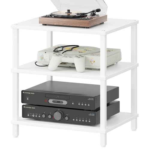 LELELINKY 3-Tier AV Media Player Stand, White Stereo Cabinet, Modern