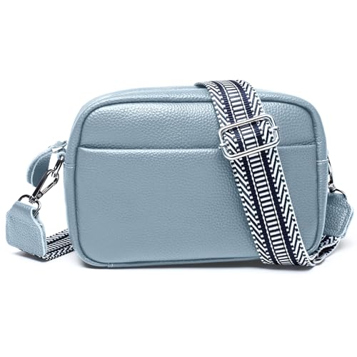 Image of Small Crossbody Bags for Women Genuine Leather, Guitar Strap Shoulder Handbag Purse Camera Bag with Rfid Card Slots, blue