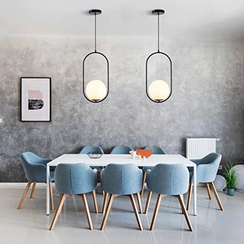 Image of Modern Black Globe Pendant Light Set of 2 Frosted Glass Shade Geometric Hanging Fixture Indoor Adjustable Hanging Pendant Lamp Spherical Lighting for Kitchen Island Bedroom