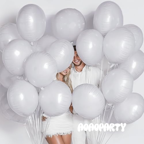 Image of 25Pcs White Round Shaped Helium Foil Mylar Balloons 18 Inch for Birthday Wedding Anniversary Engagement Party Decorations Supplies