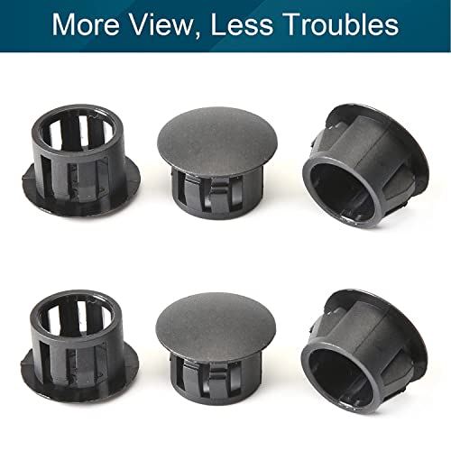 Image of Heyiarbeit 100pcs Hole Plugs 1 /2 inch / 13mm Nylon Plastic Round Snap in Type Locking Hole Tube Furniture Fencing Post Pipe Insert End Caps Black Tone
