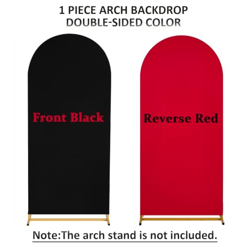 Image of Arch Backdrop Cover 6ft Double Color Spandex Wedding Arch Stand Covers for Birthday Party Baby Shower Gender Reveal Boy or Girl Decoration(Black&Red)