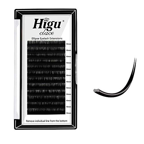 Ellipse Flat Eyelash Extensions 0.15-D Curl 15mm Ellipse Eyelash Extensions Matte Black Ellipse Shaped Individual Lashes Ellipse Lashes Salon Use Silk Single Eyelash Extensionsï¼ˆ0.15 D 15mm)
