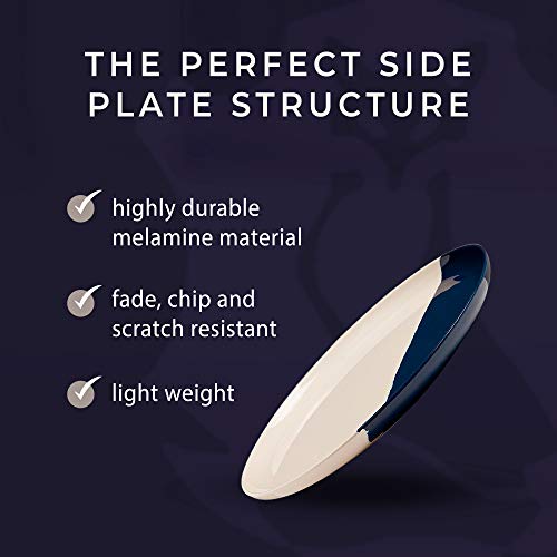 Melamine Side Plates Set Of 4, Chip And Break-Resistant, Durable Salad Plates, Kid-Friendly Dessert Plates For Indoor And Outdoor, Dishwasher Safe, Ivory/Navy - Thomas Fuchs Creative #TOP3