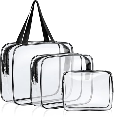 3-Pack TSA Approved Clear Toiletry Bag Set, Waterproof Hanging Travel Cosmetic Organizer with Zipper for Air Travel Multi-Size, Leak-Proof Cosmetic Pouches for Men & Women