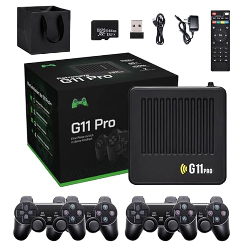 G11 Pro Game Box, All8bit G11 Pro 100000 Games, 2.4G Wireless Dual Controller, 100,000 Retro Games, Plug and Play Video Games, Comes with 4 Wireless Dual Controllers (64G（4 Handles）)