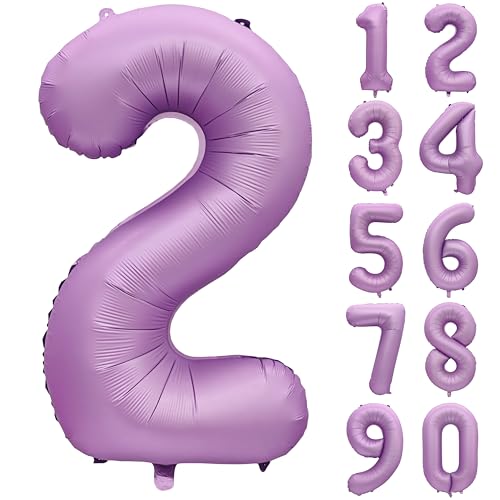 Image of 40 In Matte Lavender Purple Birthday Number 2 Helium Foil Mylar Balloon | Helium Foil Mylar, Suitable Boys' And Girls', 2st 12th Birthday Parties, Anniversary Celebration, Zero Balloon Purple paryt
