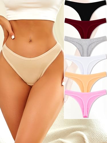 6 Pack Cotton Thongs for Women Sexy Underwear Ladies Panties Breathable Stretch Thong