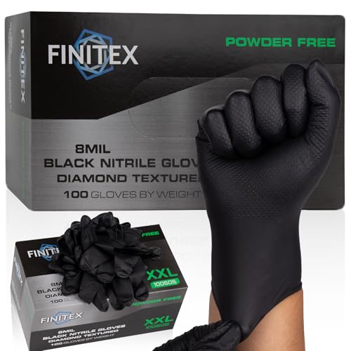 Image of FINITEX Disposable Nitrile Diamond Texture Black 8mil Mechanic Gloves