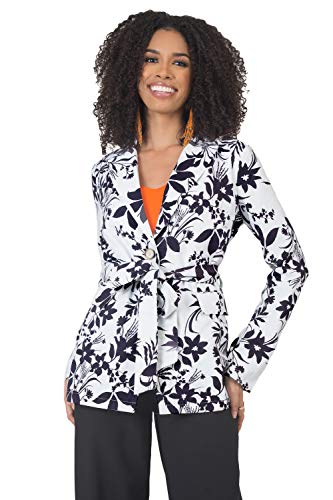 Standards & Practices Women's Wrap Blazer Black & White Floral Print