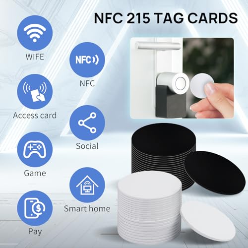 Image of 50 Pcs NFC Stickers Tags, NFC Cards with Adhesive Back, Round Rewritable NFC Cards, 504 Bytes Memory Compatible (25mm)