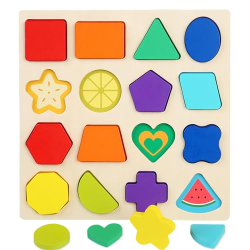 Wooden Jigsaw Puzzles for 3 4 5Year Old Kids Numbers & ABC Alphabet Learning Toys - Early Education Toys-Wooden Puzzles Montessori Toys for Girls Boys Gifts. (Shape)