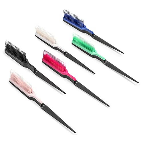 Hair Teasing and Wave Combs, Detangling Brush for Women and Men (10 In, 6 Pack)