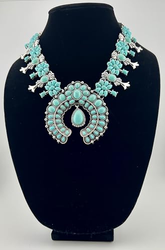 Turquoise western squash blossom women's statement necklace3