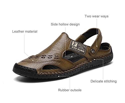 Asifn Men's Outdoor Causal Sandals Closed Toe Adjustable Leather Sport Sandal Summer Beach Walking Slides2