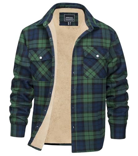 EKLENTSON Men's Flannel Shirt Jacket Thick Fleece Lined Jackets Plaid Sherpa Jacket Cotton Winter Jackets With 5 Pockets