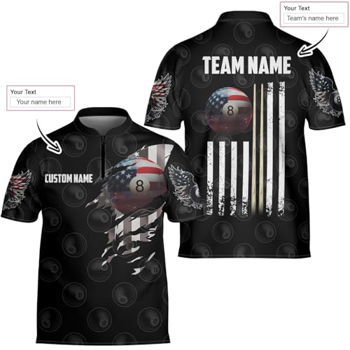 Custom Billiards Shirts for Men, American Flag Billiards Polo Shirt, Billiards Team Shirt, 8 Ball Pool Shirt, Billiards Jersey for Men, Billiard Shirt Unisex2