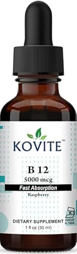 Kovite Kosher Vitamin B12 Liquid Drops 5000 mcg - Raspberry Flavor 1 Fl Oz