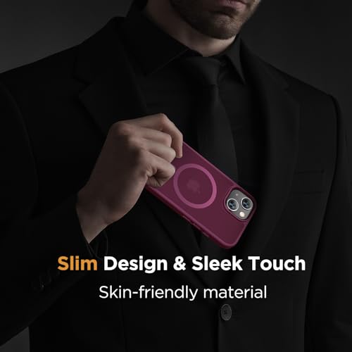 Image of Miracase Magnetic for iPhone 15 Case (Compatible with MagSafe)(with 2X Screen Protectors) Military-Grade Protection, Anti-Fingerprint Translucent Matte Phone Cover for iPhone 15 6.1 inch, Wine Red