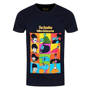 The Beatles Men’s Yellow Submarine Characters T-Shirt Navy Blue - Les Beatles, Paul McCartney, John Lennon, RIngo Starr, George Harrison