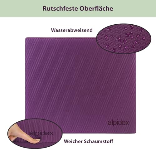 ALPIDEX Balance Pad 40x34x5 cm Balancekissen Violett inkl. 3 Fitnessbänder Stabilität Koordination Verbessertes Gleichgewicht Kissen Rutschfest Wackelkissen Balancegerät Gleichgewichtstrainer