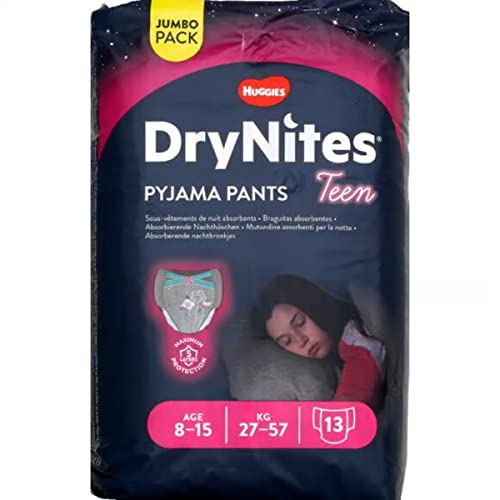 Culottes Fille DryNites 8-15 Ans Sous-Vêtement Absorbant Nuit 27-57kg 13 Pcs