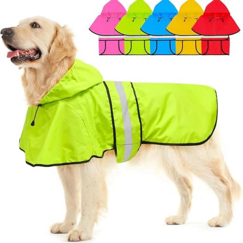 Morycat犬の服レインコート 調節可能な カッパ 反射犬用レインジャケット 防水 撥水 通気 軽量 ペットスリッカー フード付きポンチョ ドッグ ペット雨具 脱着簡単 反射 小中型犬用 (グリーン,L)